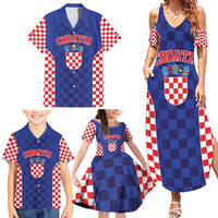Custom Croatia National Heritage Family Matching Summer Maxi Dress and Hawaiian Shirt Blue Checkered Croatian Pride - Wonder Print Shop