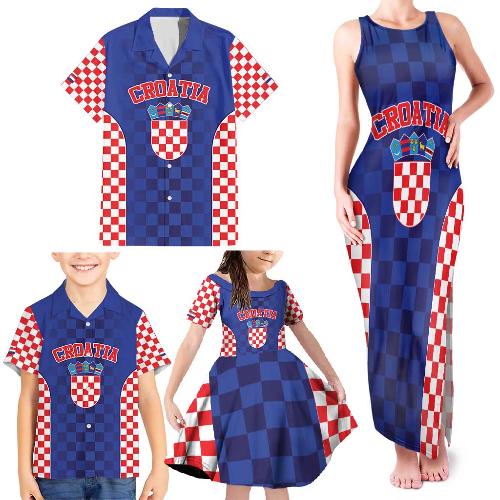 Custom Croatia National Heritage Family Matching Tank Maxi Dress and Hawaiian Shirt Blue Checkered Croatian Pride - Wonder Print Shop