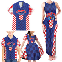 Custom Croatia National Heritage Family Matching Tank Maxi Dress and Hawaiian Shirt Blue Checkered Croatian Pride - Wonder Print Shop