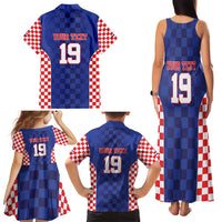 Custom Croatia National Heritage Family Matching Tank Maxi Dress and Hawaiian Shirt Blue Checkered Croatian Pride - Wonder Print Shop
