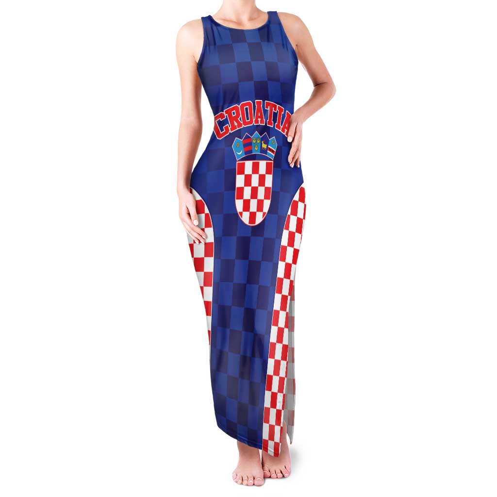Custom Croatia National Heritage Family Matching Tank Maxi Dress and Hawaiian Shirt Blue Checkered Croatian Pride - Wonder Print Shop