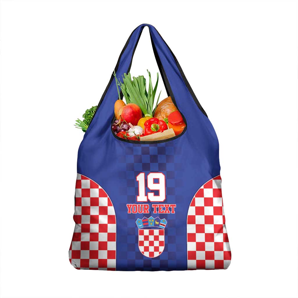 Custom Croatia National Heritage Grocery Bag Blue Checkered Croatian Pride - Wonder Print Shop