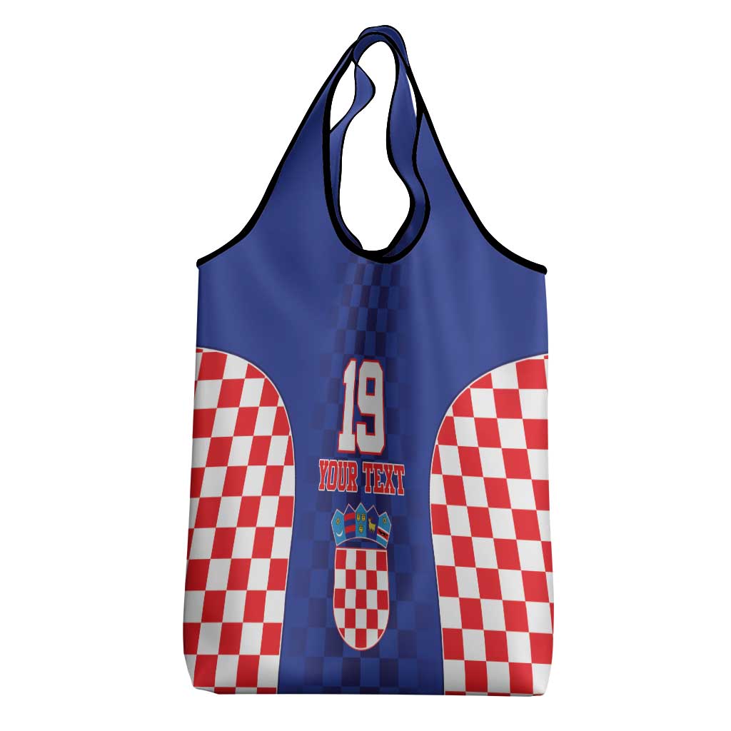 Custom Croatia National Heritage Grocery Bag Blue Checkered Croatian Pride - Wonder Print Shop