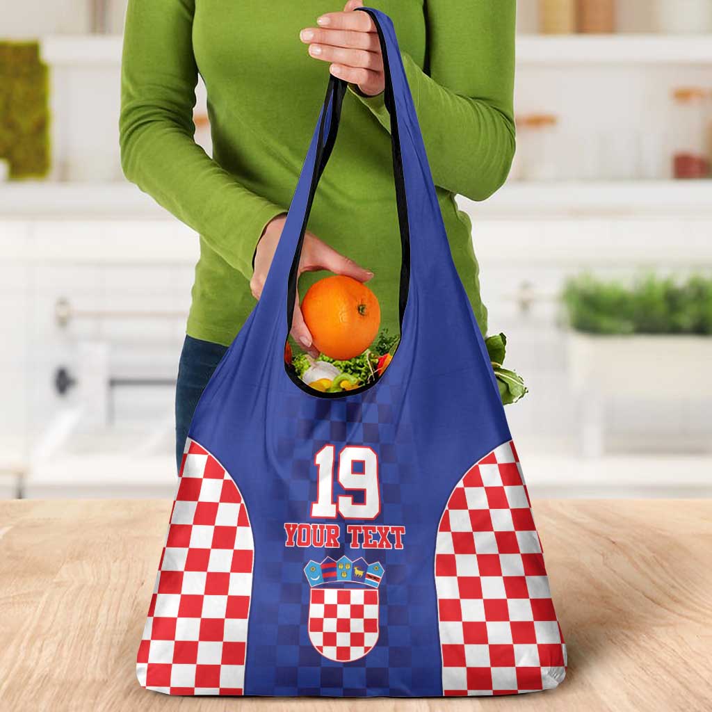 Custom Croatia National Heritage Grocery Bag Blue Checkered Croatian Pride - Wonder Print Shop