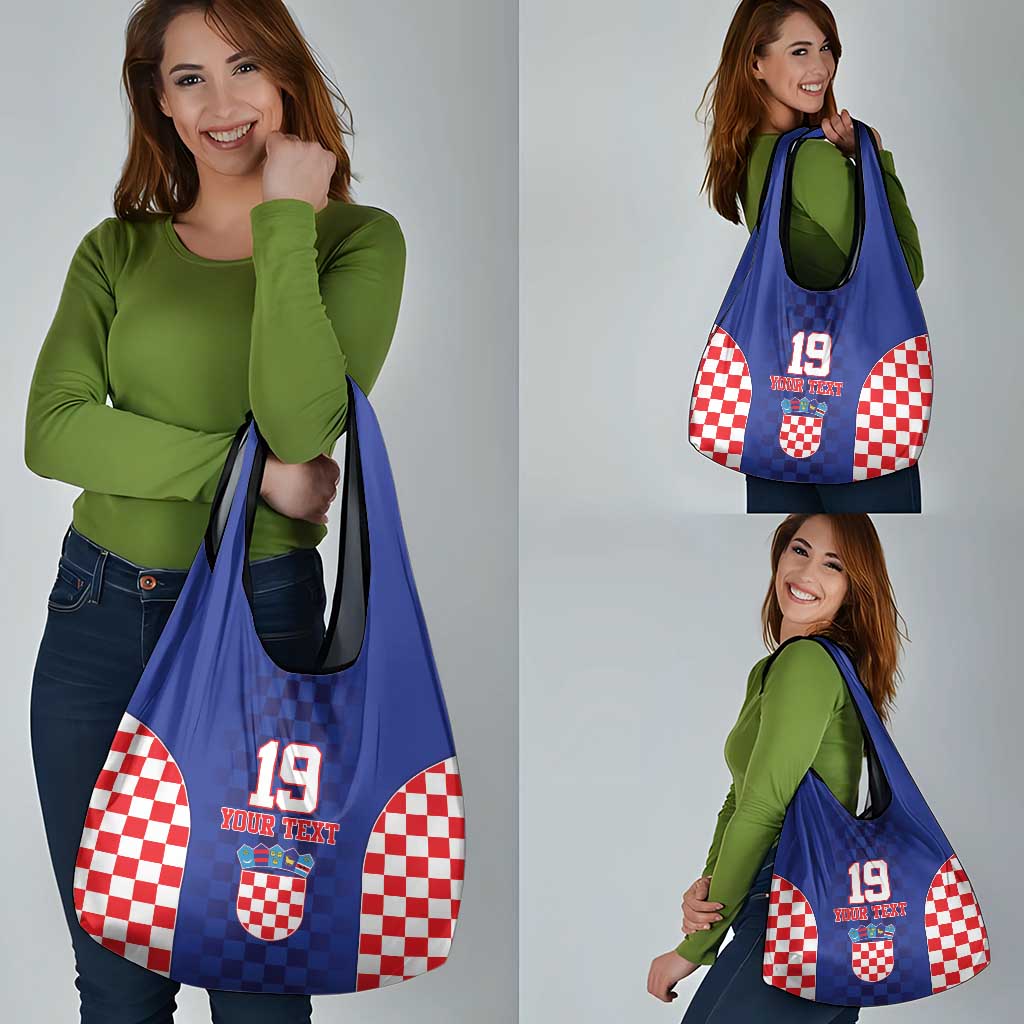 Custom Croatia National Heritage Grocery Bag Blue Checkered Croatian Pride - Wonder Print Shop