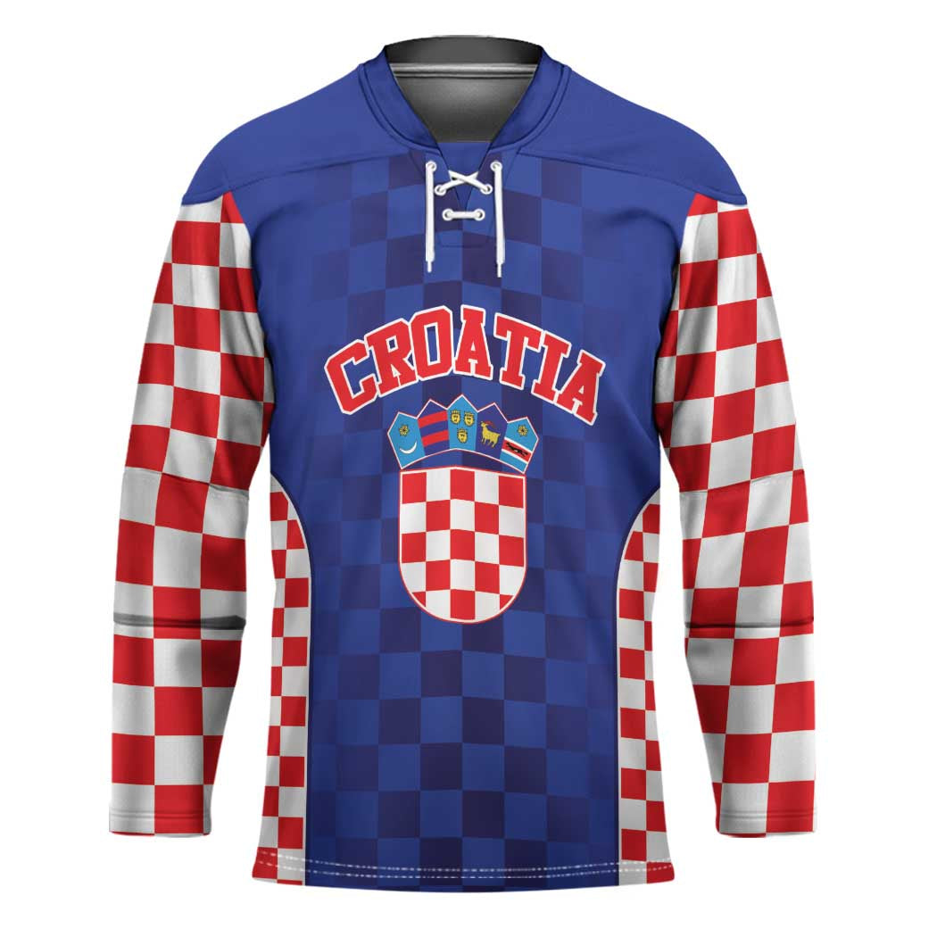 Custom Croatia National Heritage Hockey Jersey Blue Checkered Croatian Pride - Wonder Print Shop