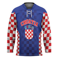 Custom Croatia National Heritage Hockey Jersey Blue Checkered Croatian Pride - Wonder Print Shop