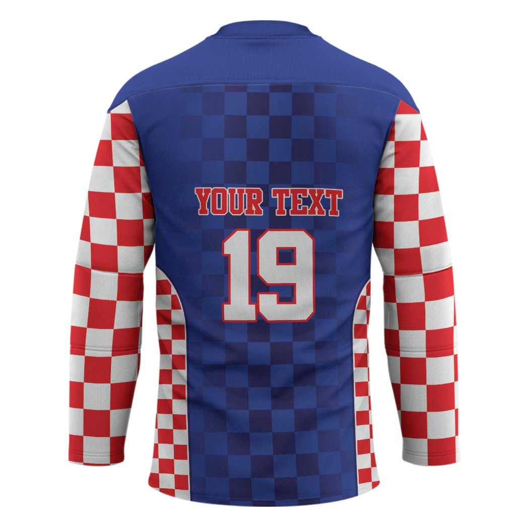 Custom Croatia National Heritage Hockey Jersey Blue Checkered Croatian Pride - Wonder Print Shop