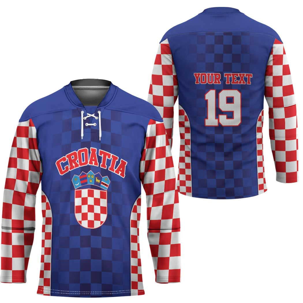 Custom Croatia National Heritage Hockey Jersey Blue Checkered Croatian Pride - Wonder Print Shop
