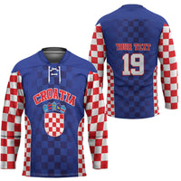 Custom Croatia National Heritage Hockey Jersey Blue Checkered Croatian Pride - Wonder Print Shop