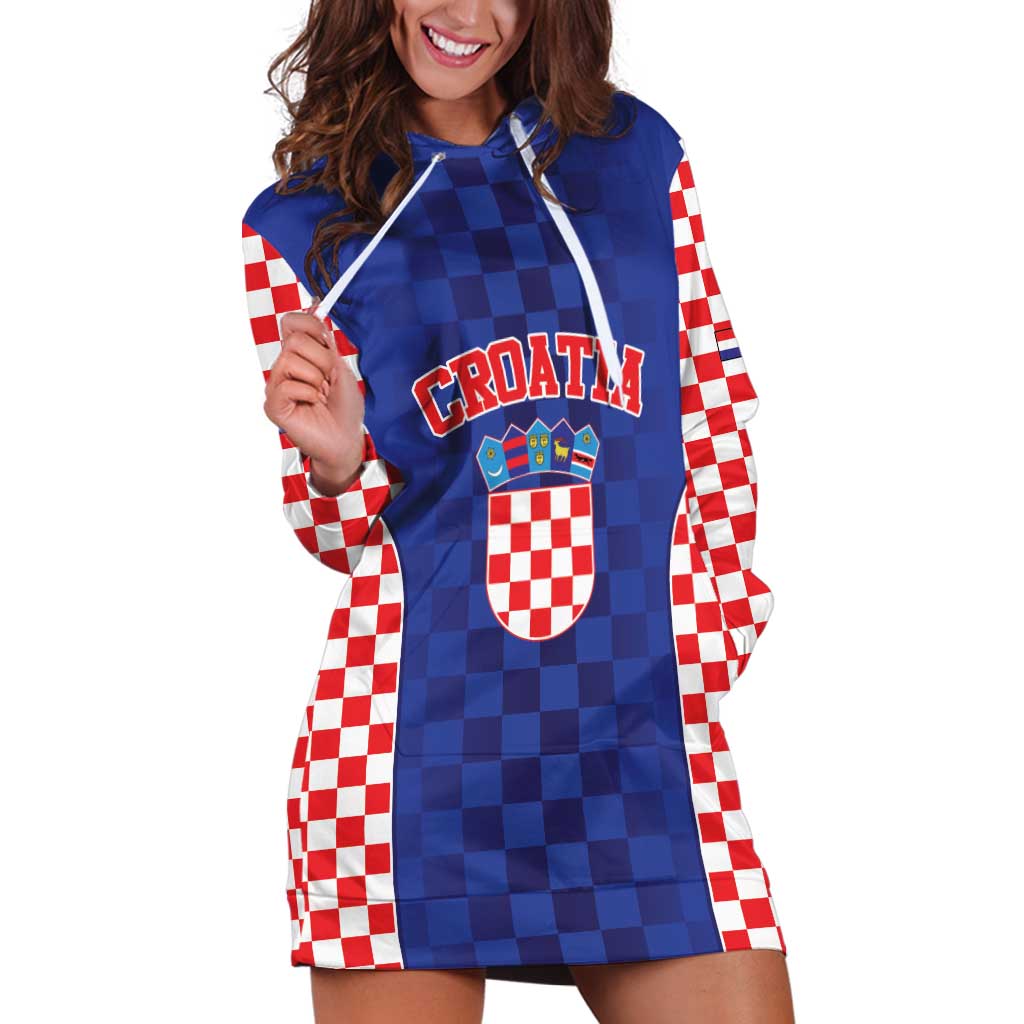 Custom Croatia National Heritage Hoodie Dress Blue Checkered Croatian Pride - Wonder Print Shop