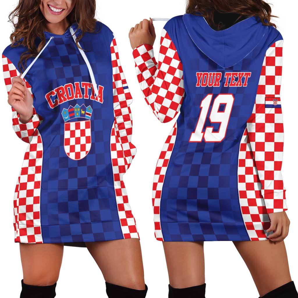 Custom Croatia National Heritage Hoodie Dress Blue Checkered Croatian Pride - Wonder Print Shop