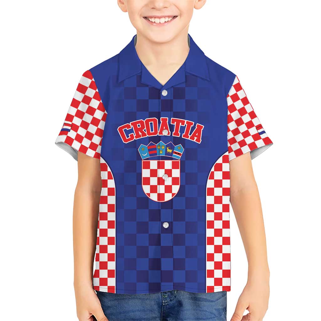 Custom Croatia National Heritage Kid Hawaiian Shirt Blue Checkered Croatian Pride - Wonder Print Shop