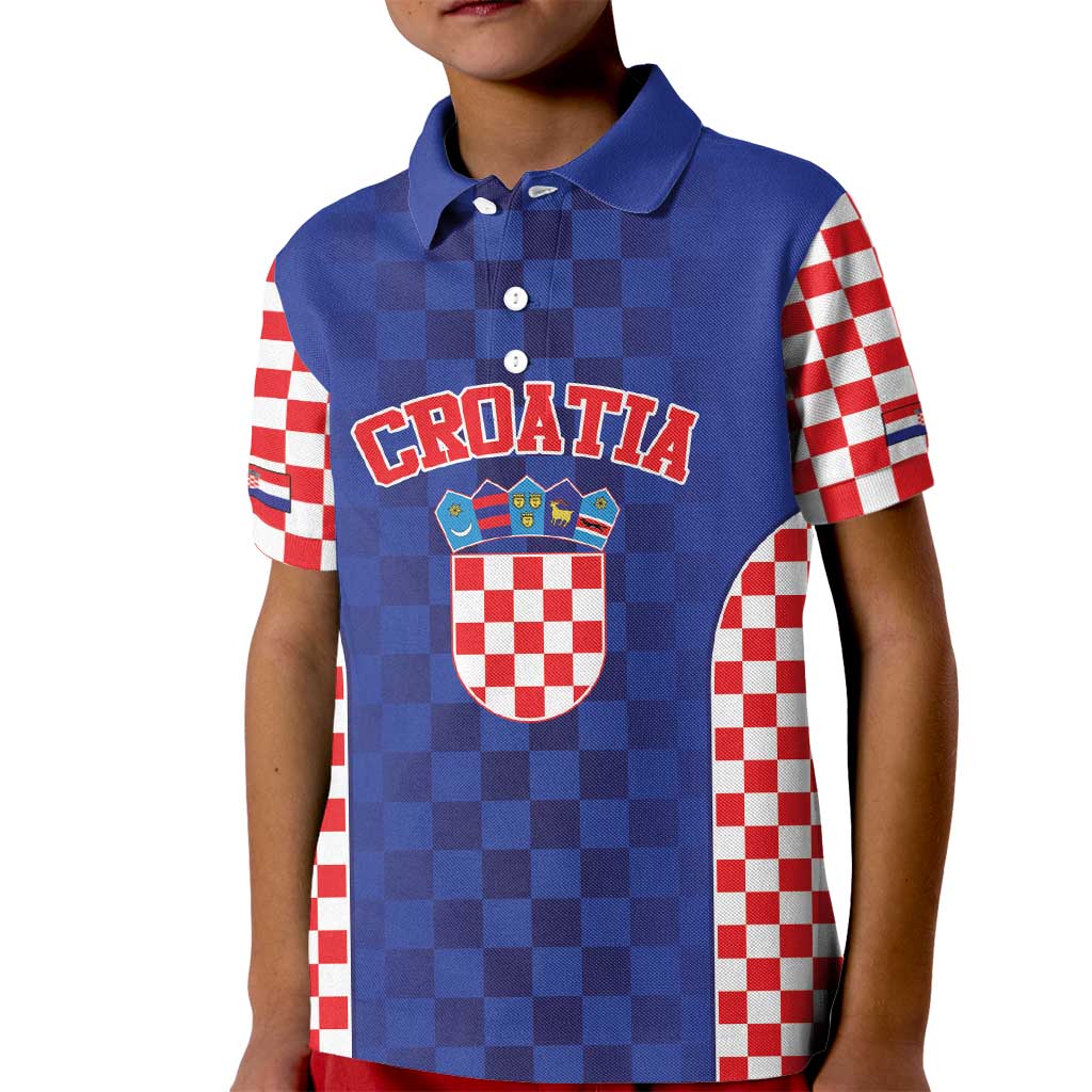 Custom Croatia National Heritage Kid Polo Shirt Blue Checkered Croatian Pride - Wonder Print Shop