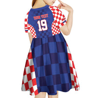 Custom Croatia National Heritage Kid Short Sleeve Dress Blue Checkered Croatian Pride - Wonder Print Shop