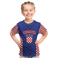 Custom Croatia National Heritage Kid T Shirt Blue Checkered Croatian Pride - Wonder Print Shop