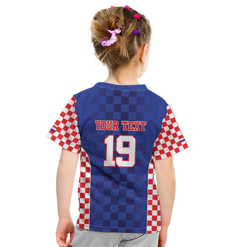 Custom Croatia National Heritage Kid T Shirt Blue Checkered Croatian Pride - Wonder Print Shop