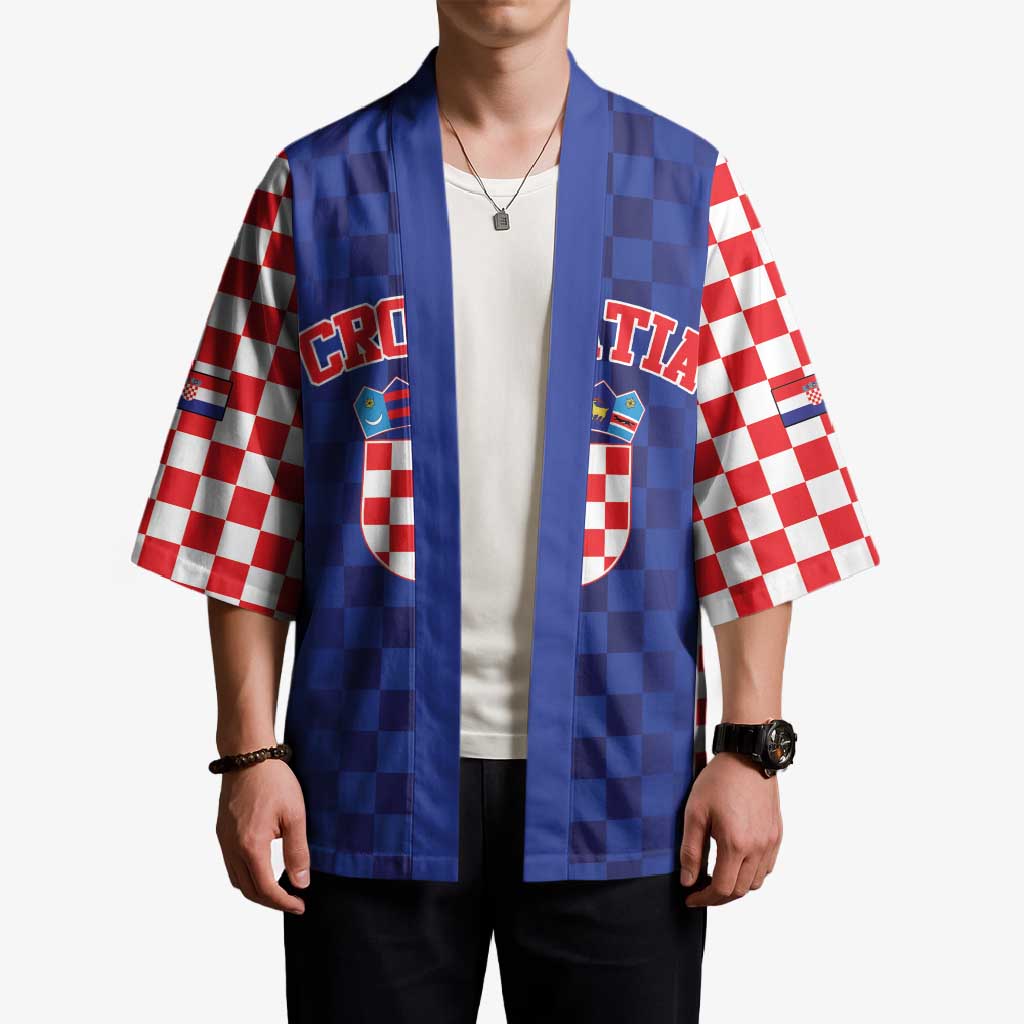 Custom Croatia National Heritage Kimono Blue Checkered Croatian Pride - Wonder Print Shop