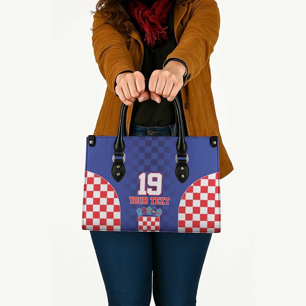 Custom Croatia National Heritage Leather Bag Blue Checkered Croatian Pride - Wonder Print Shop