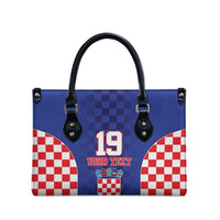 Custom Croatia National Heritage Leather Bag Blue Checkered Croatian Pride - Wonder Print Shop