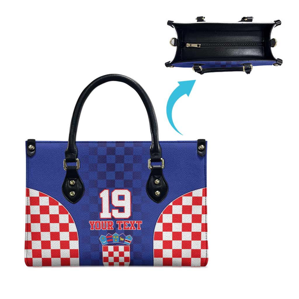 Custom Croatia National Heritage Leather Bag Blue Checkered Croatian Pride - Wonder Print Shop