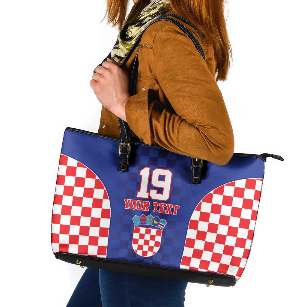 Custom Croatia National Heritage Leather Tote Bag Blue Checkered Croatian Pride - Wonder Print Shop