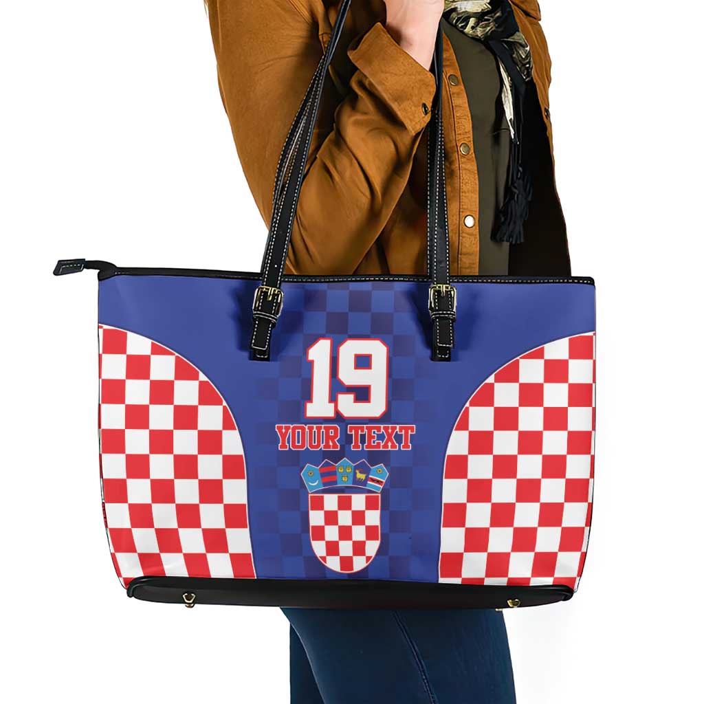 Custom Croatia National Heritage Leather Tote Bag Blue Checkered Croatian Pride - Wonder Print Shop
