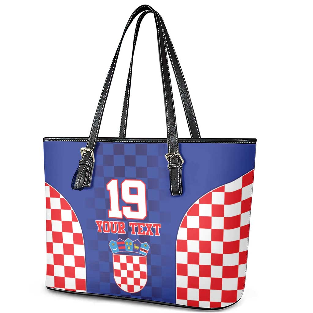 Custom Croatia National Heritage Leather Tote Bag Blue Checkered Croatian Pride - Wonder Print Shop