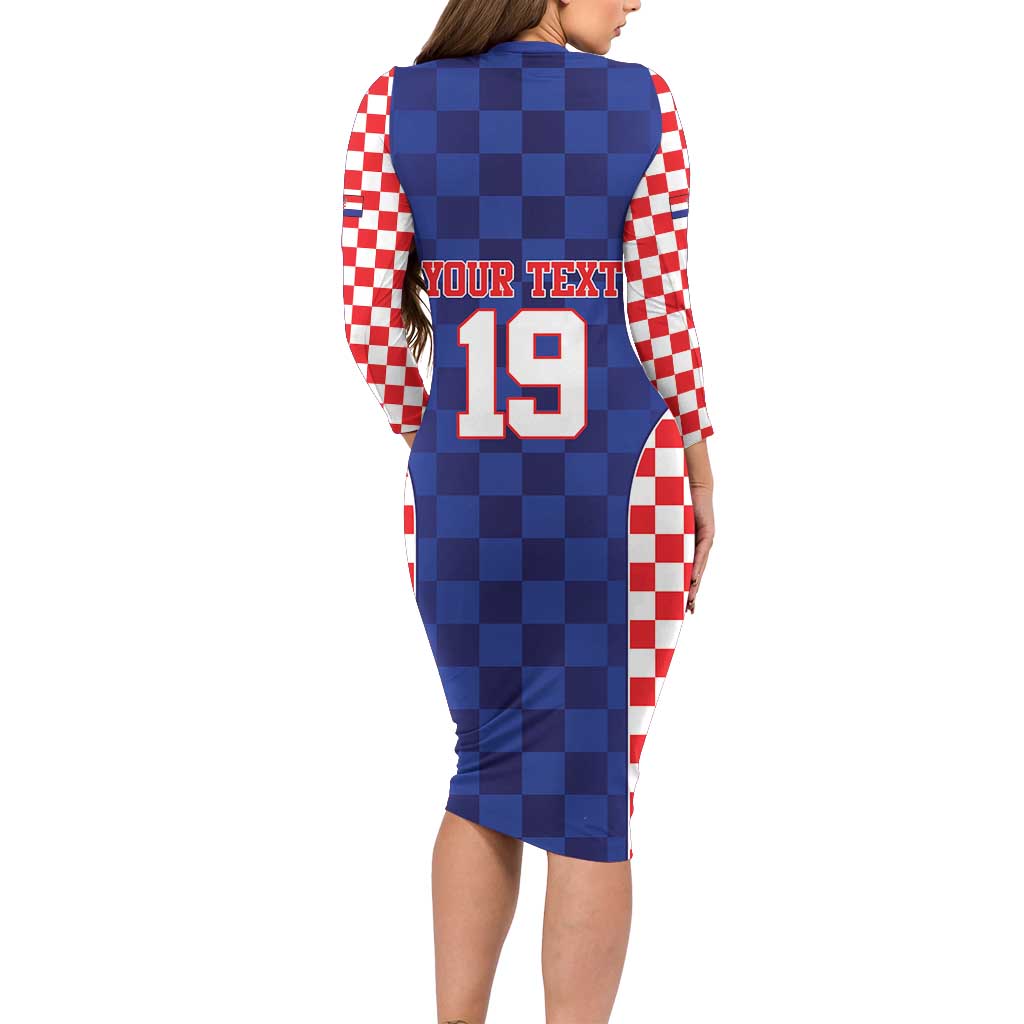 Custom Croatia National Heritage Long Sleeve Bodycon Dress Blue Checkered Croatian Pride - Wonder Print Shop