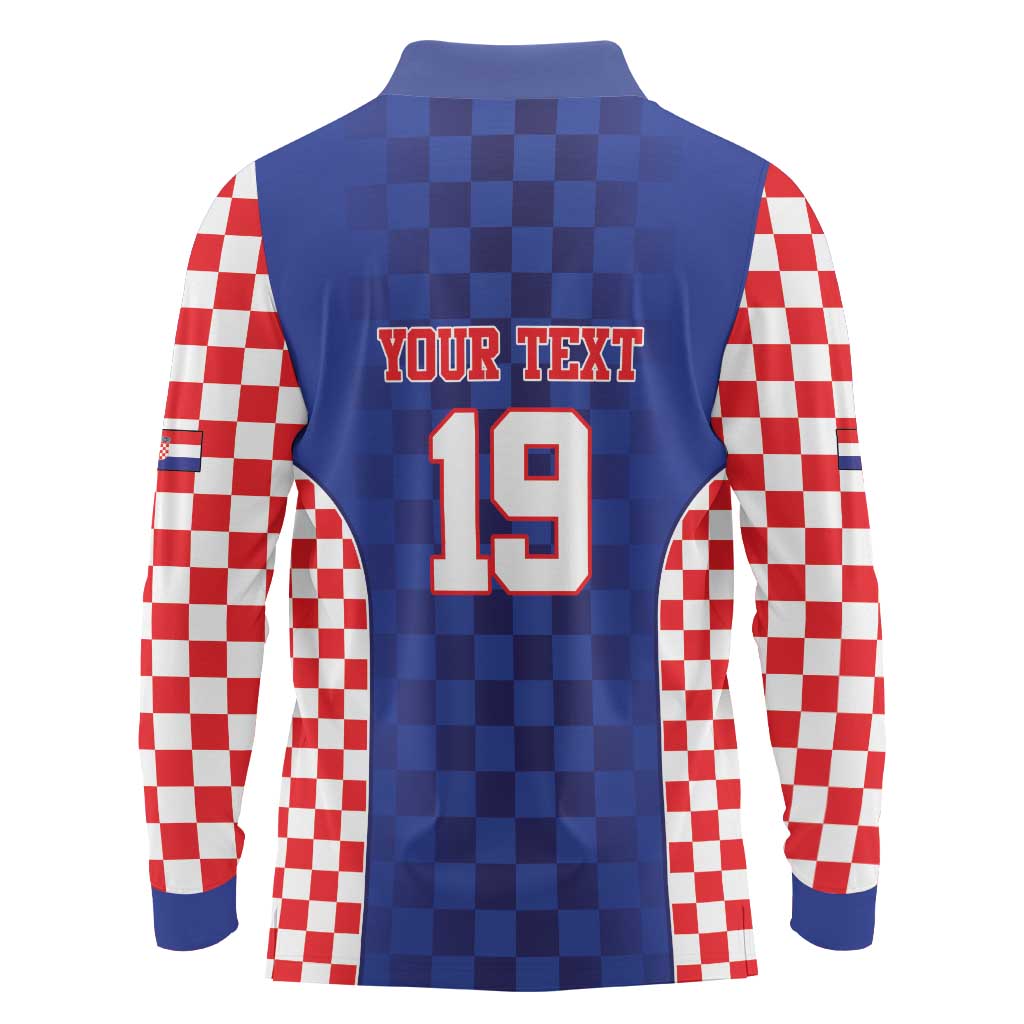 Custom Croatia National Heritage Long Sleeve Polo Shirt Blue Checkered Croatian Pride - Wonder Print Shop