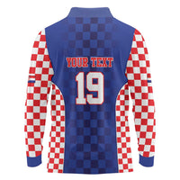 Custom Croatia National Heritage Long Sleeve Polo Shirt Blue Checkered Croatian Pride - Wonder Print Shop