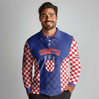 Custom Croatia National Heritage Long Sleeve Polo Shirt Blue Checkered Croatian Pride - Wonder Print Shop