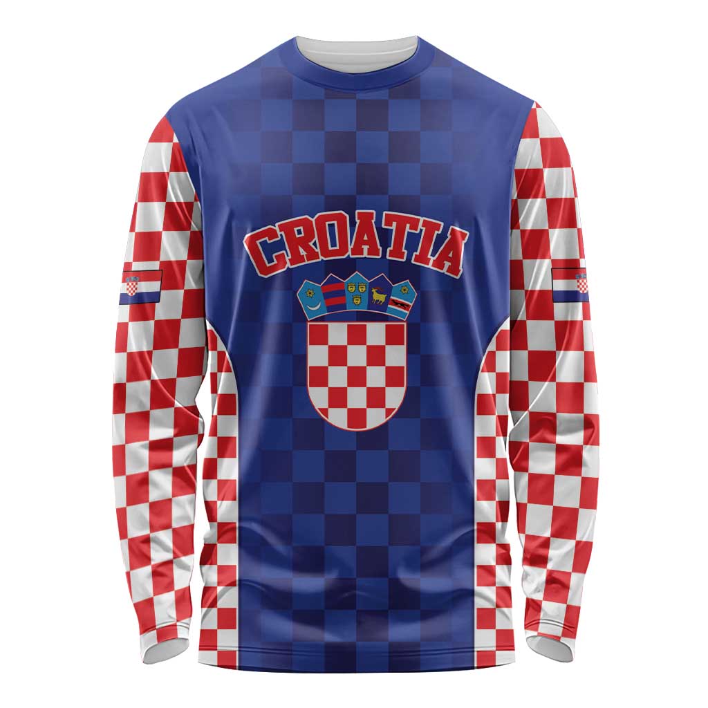 Custom Croatia National Heritage Long Sleeve Shirt Blue Checkered Croatian Pride - Wonder Print Shop