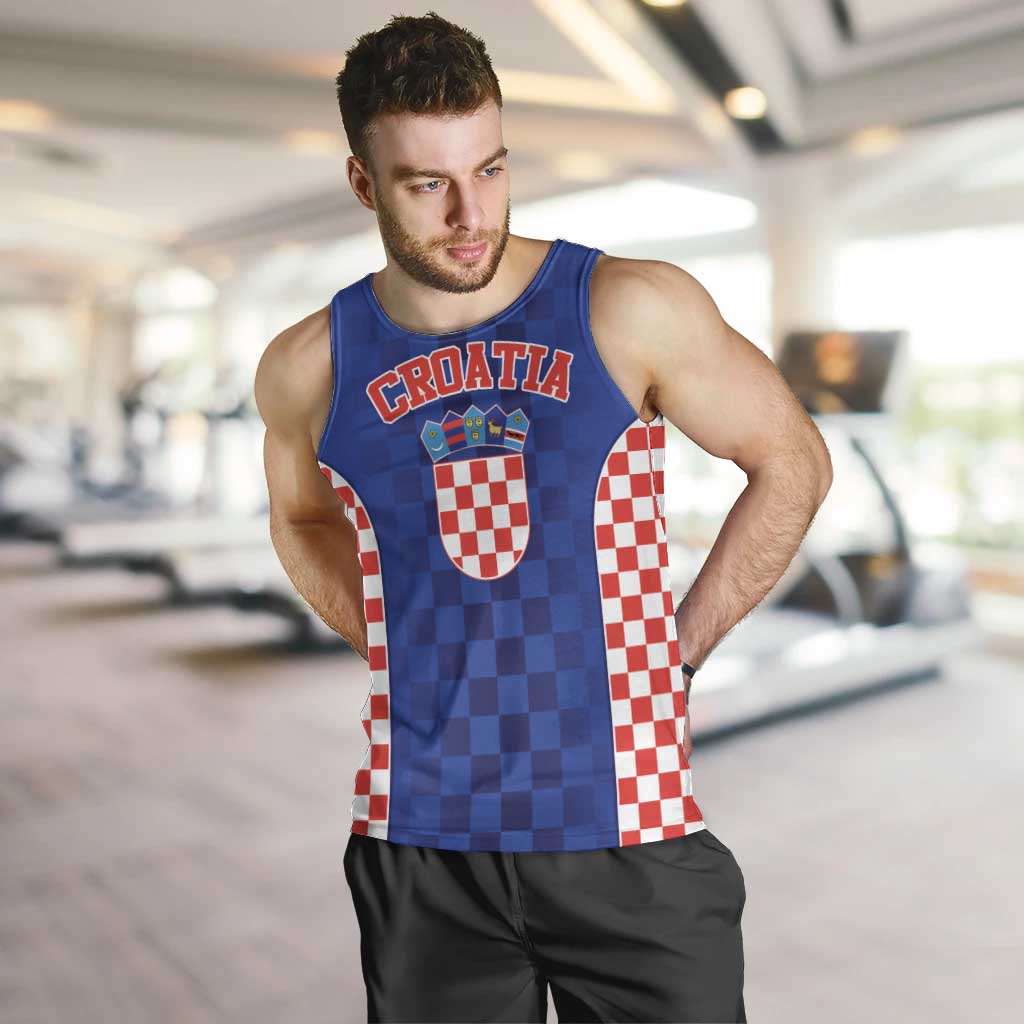 Custom Croatia National Heritage Men Tank Top Blue Checkered Croatian Pride - Wonder Print Shop