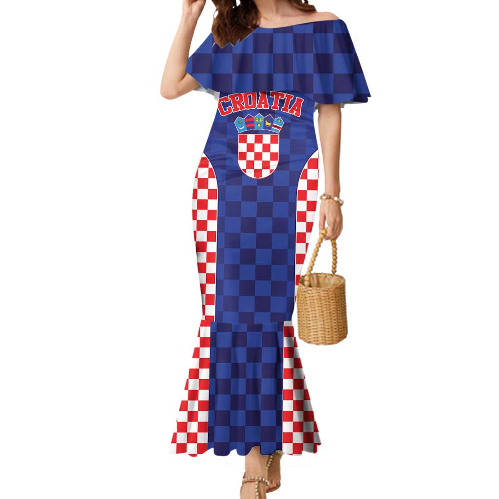 Custom Croatia National Heritage Mermaid Dress Blue Checkered Croatian Pride - Wonder Print Shop