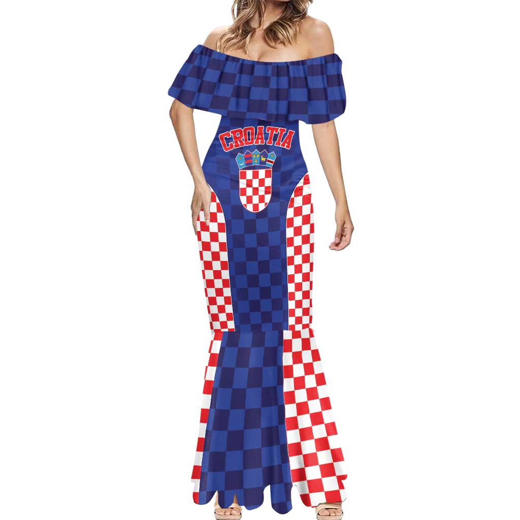 Custom Croatia National Heritage Mermaid Dress Blue Checkered Croatian Pride - Wonder Print Shop
