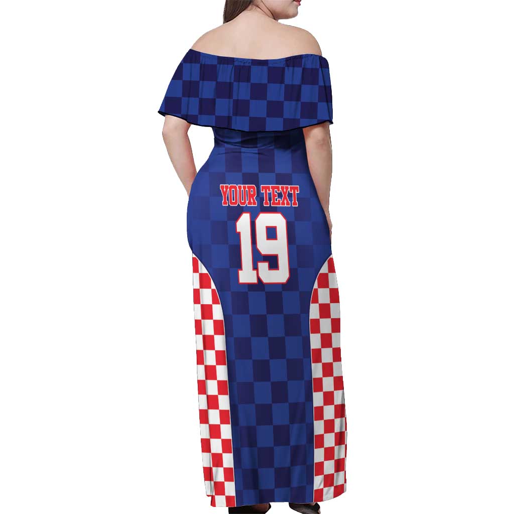 Custom Croatia National Heritage Off Shoulder Maxi Dress Blue Checkered Croatian Pride - Wonder Print Shop