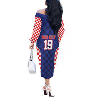 Custom Croatia National Heritage Off The Shoulder Long Sleeve Dress Blue Checkered Croatian Pride - Wonder Print Shop