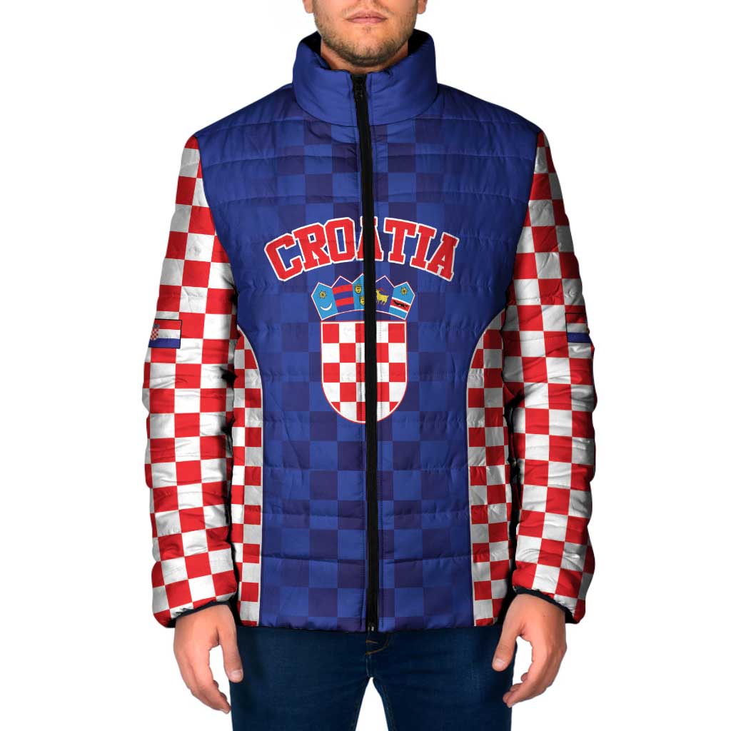 Custom Croatia National Heritage Padded Jacket Blue Checkered Croatian Pride - Wonder Print Shop