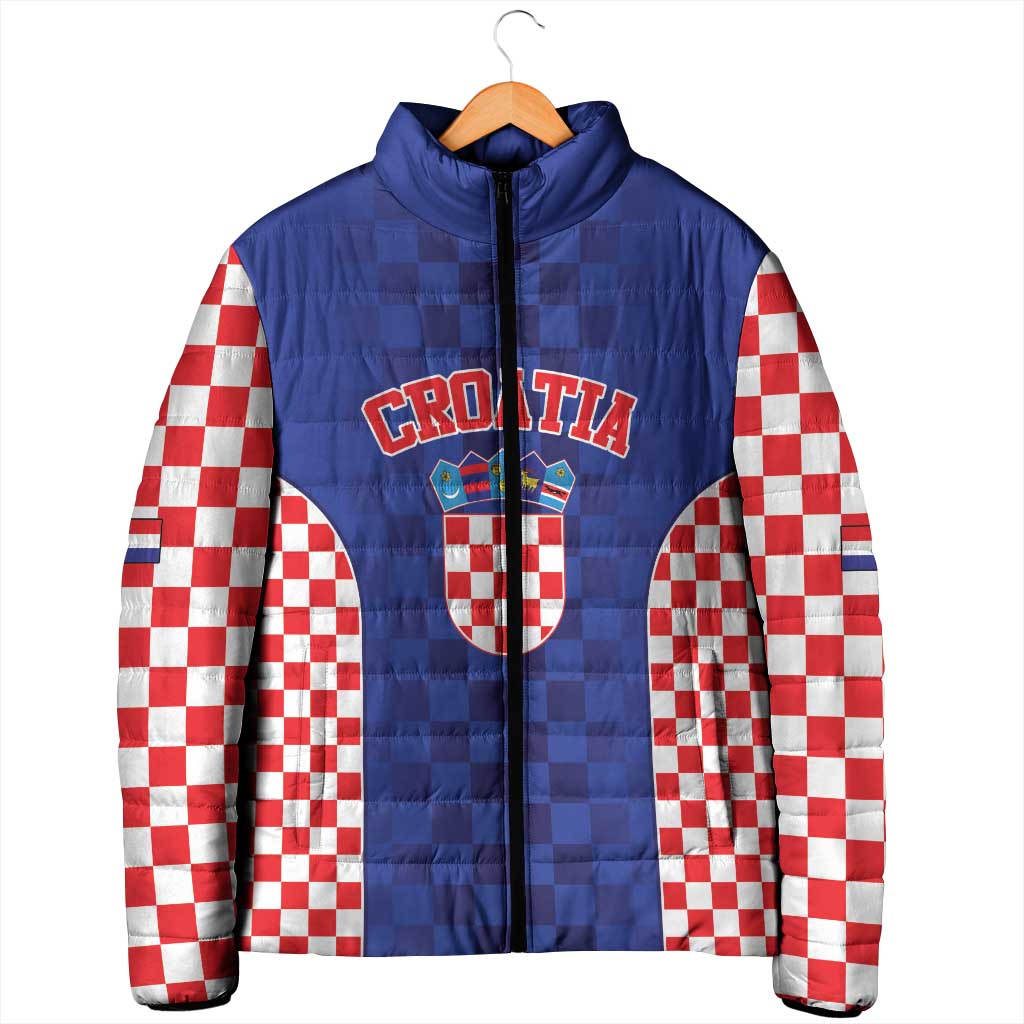 Custom Croatia National Heritage Padded Jacket Blue Checkered Croatian Pride - Wonder Print Shop