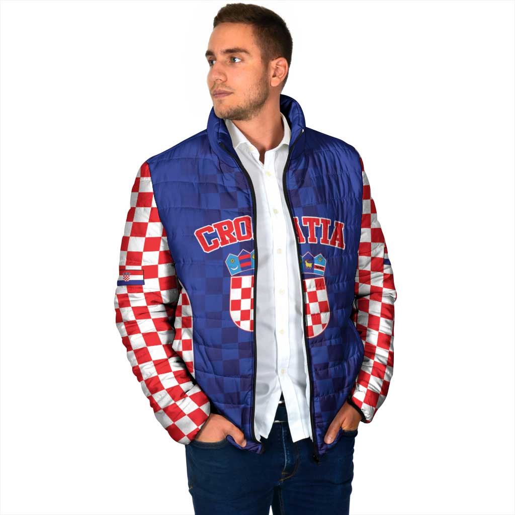 Custom Croatia National Heritage Padded Jacket Blue Checkered Croatian Pride - Wonder Print Shop