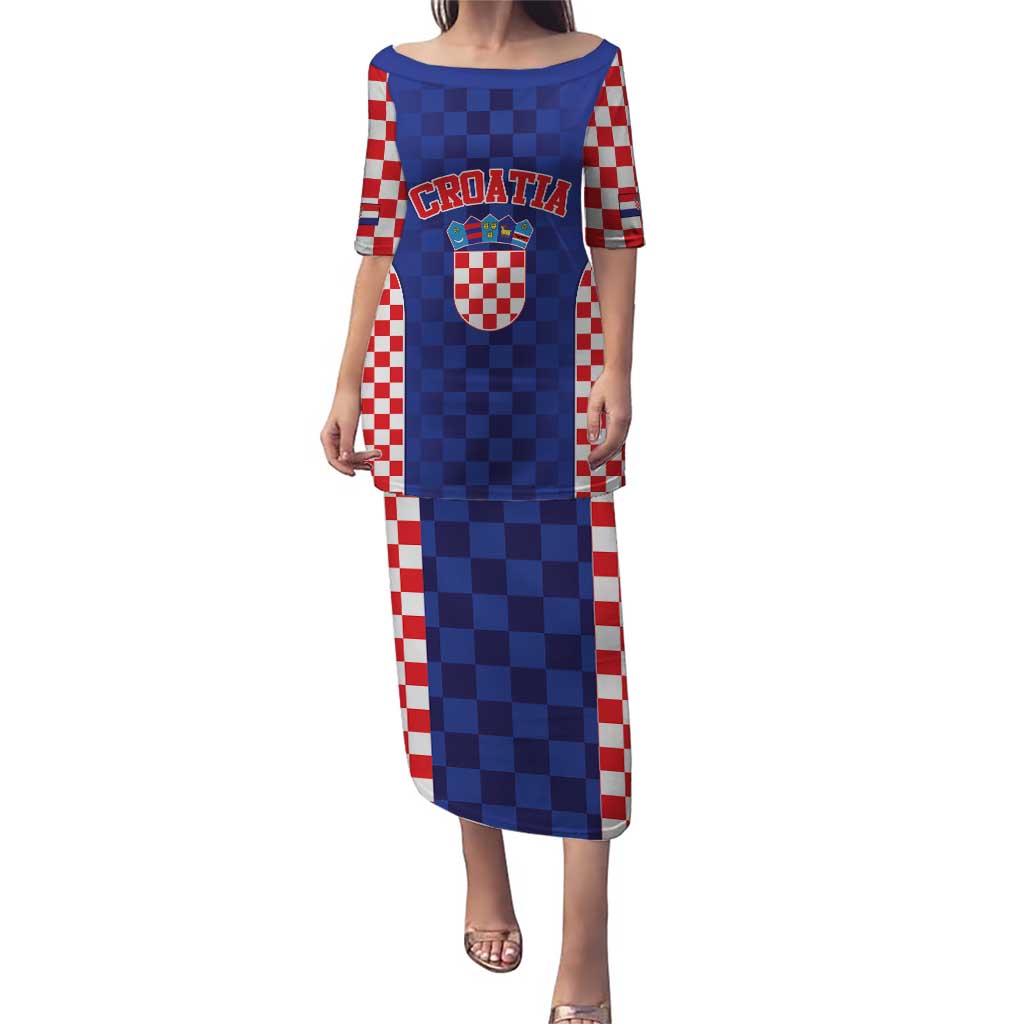 Custom Croatia National Heritage Puletasi Blue Checkered Croatian Pride - Wonder Print Shop