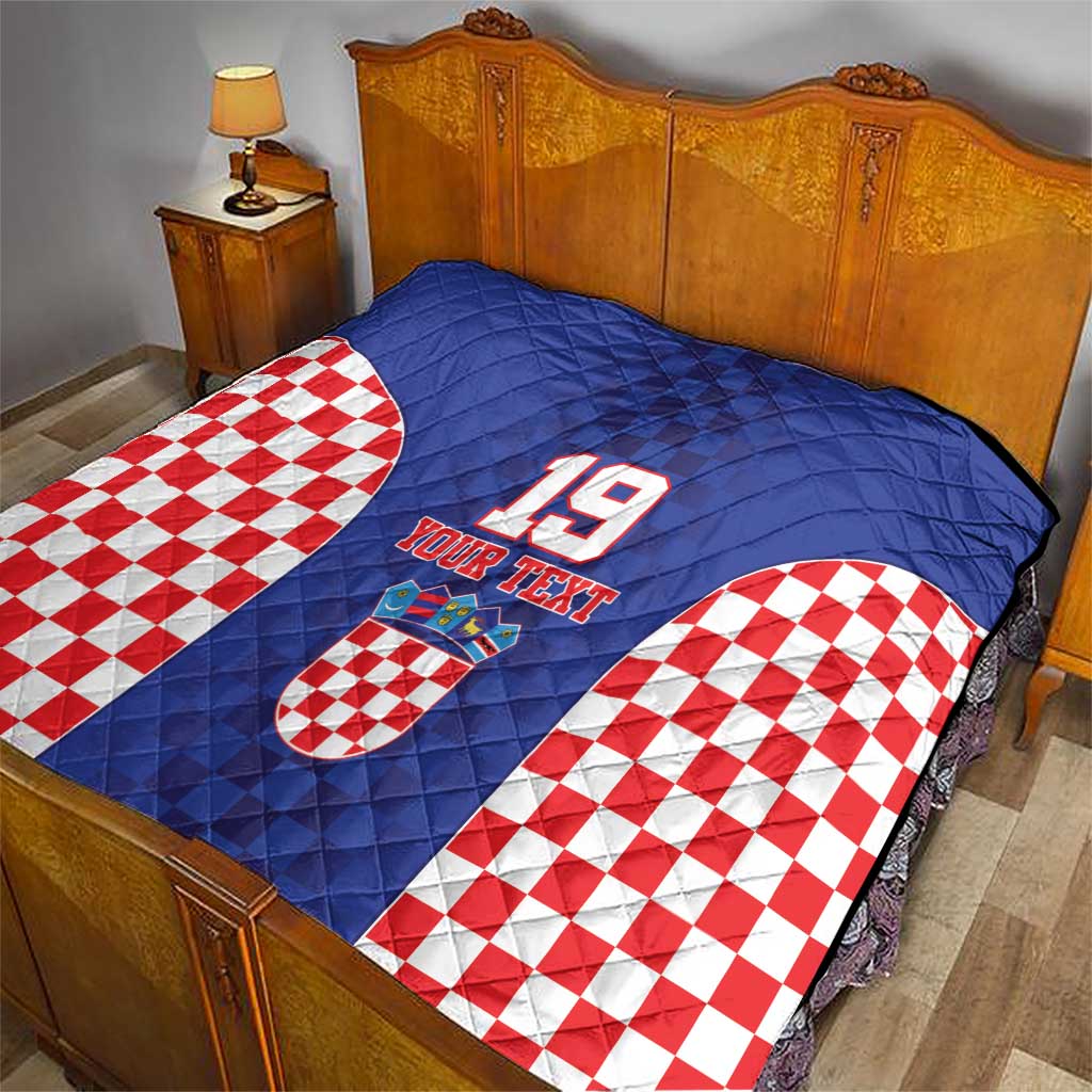 Custom Croatia National Heritage Quilt Blue Checkered Croatian Pride - Wonder Print Shop