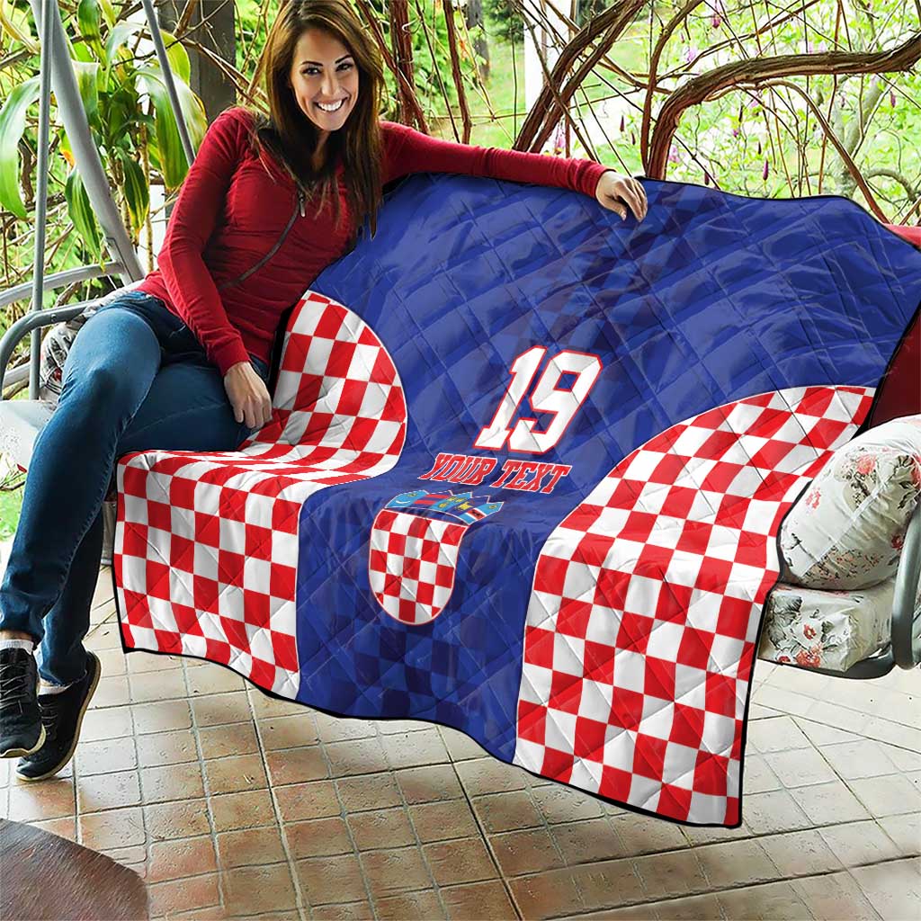 Custom Croatia National Heritage Quilt Blue Checkered Croatian Pride - Wonder Print Shop