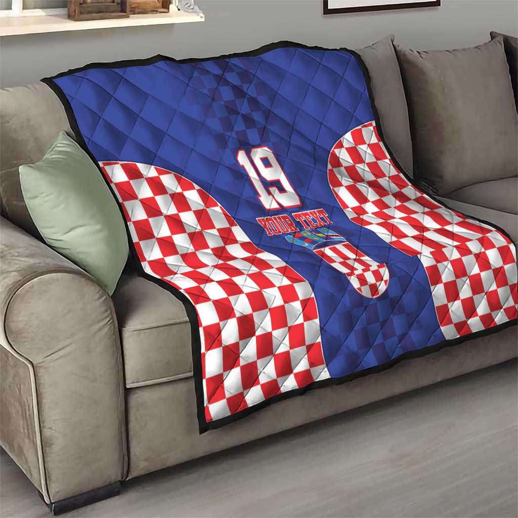 Custom Croatia National Heritage Quilt Blue Checkered Croatian Pride - Wonder Print Shop