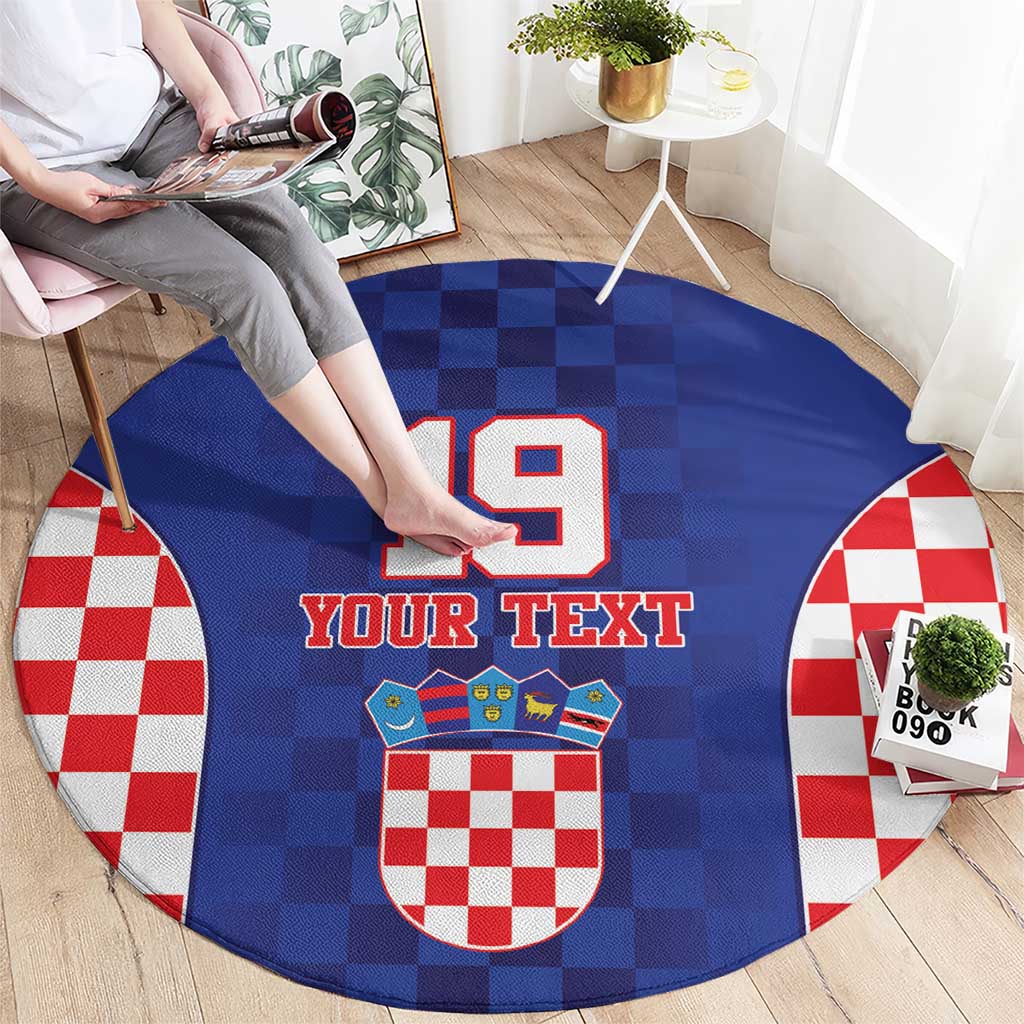 Custom Croatia National Heritage Round Carpet Blue Checkered Croatian Pride - Wonder Print Shop