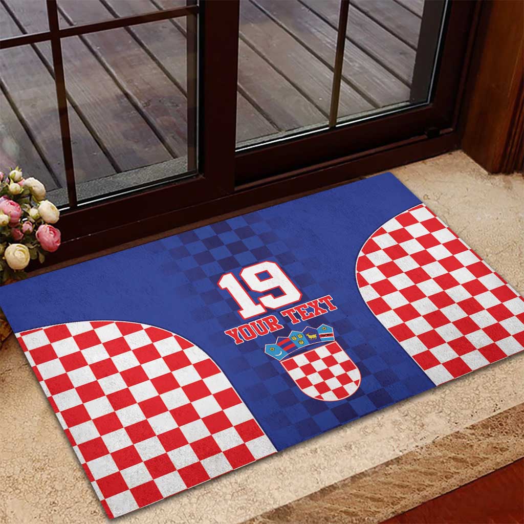 Custom Croatia National Heritage Rubber Doormat Blue Checkered Croatian Pride - Wonder Print Shop