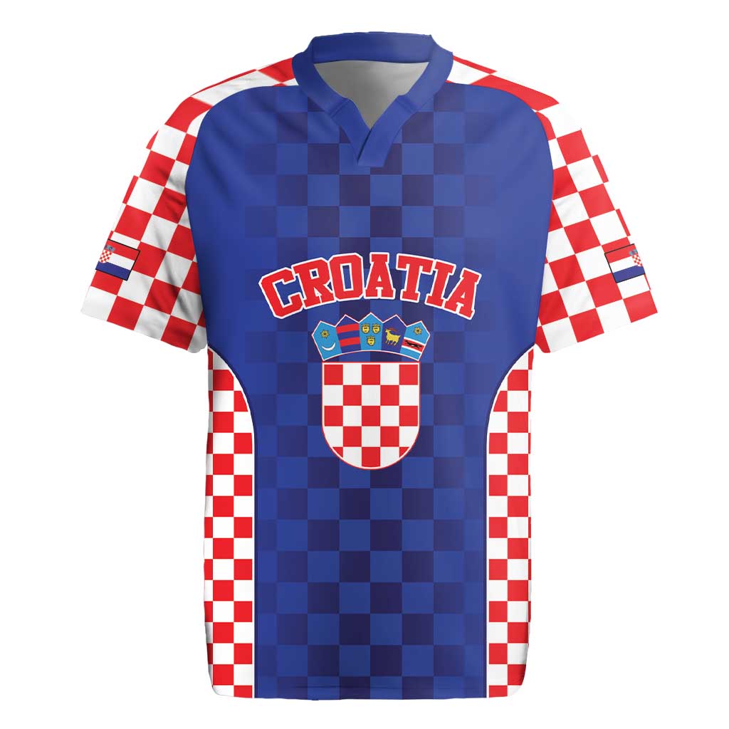 Custom Croatia National Heritage Rugby Jersey Blue Checkered Croatian Pride - Wonder Print Shop