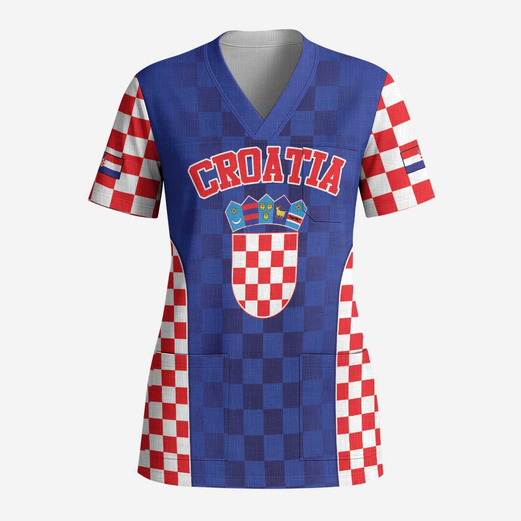 Custom Croatia National Heritage Scrub Top Blue Checkered Croatian Pride - Wonder Print Shop