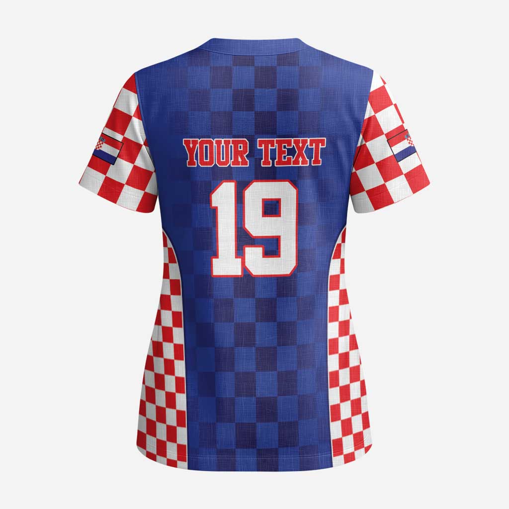 Custom Croatia National Heritage Scrub Top Blue Checkered Croatian Pride - Wonder Print Shop